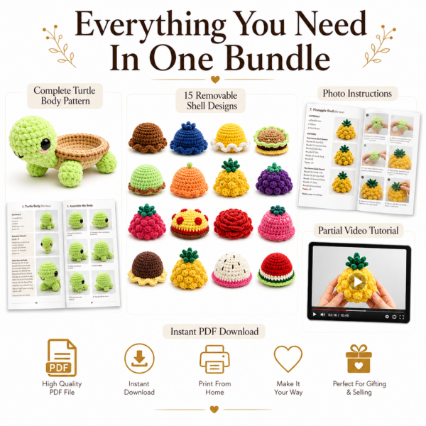 ChatGPT Image Aug 9, 2026, 06_19_04 PM 15-in-1 Land Turtle Dress Up Crochet Pattern Bundle
