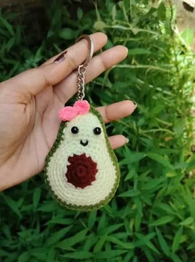 Kawaii food-themed crochet keychain