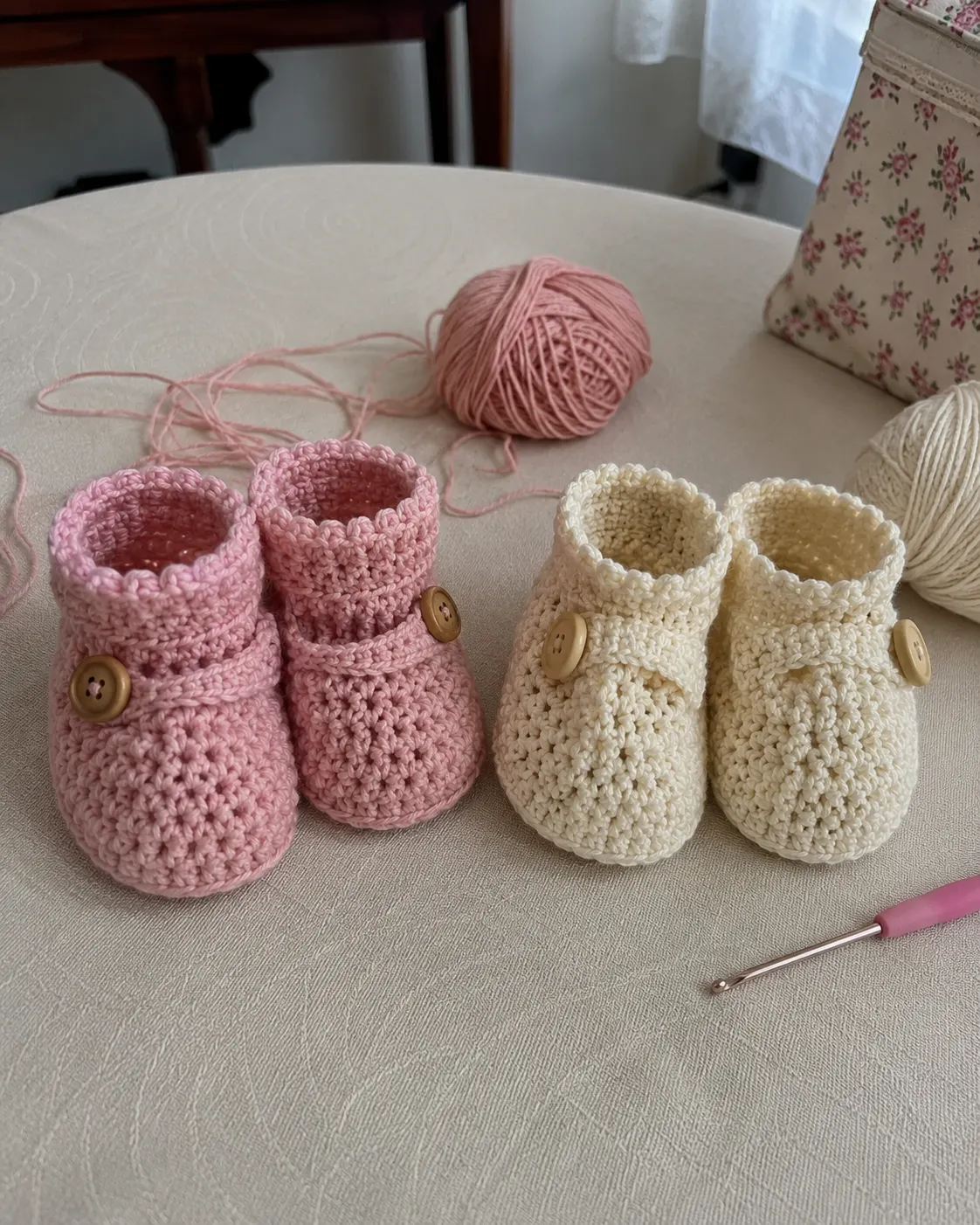Crocheted baby hat and matching pieces